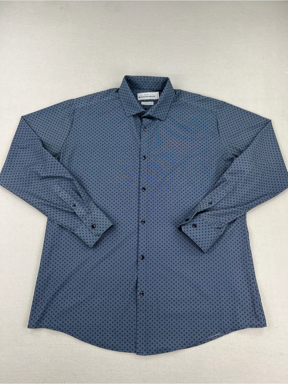 Mizzen Main Leeward Performance Dress Shirt Steel Blue Geo Diamond Pattern Sz XL